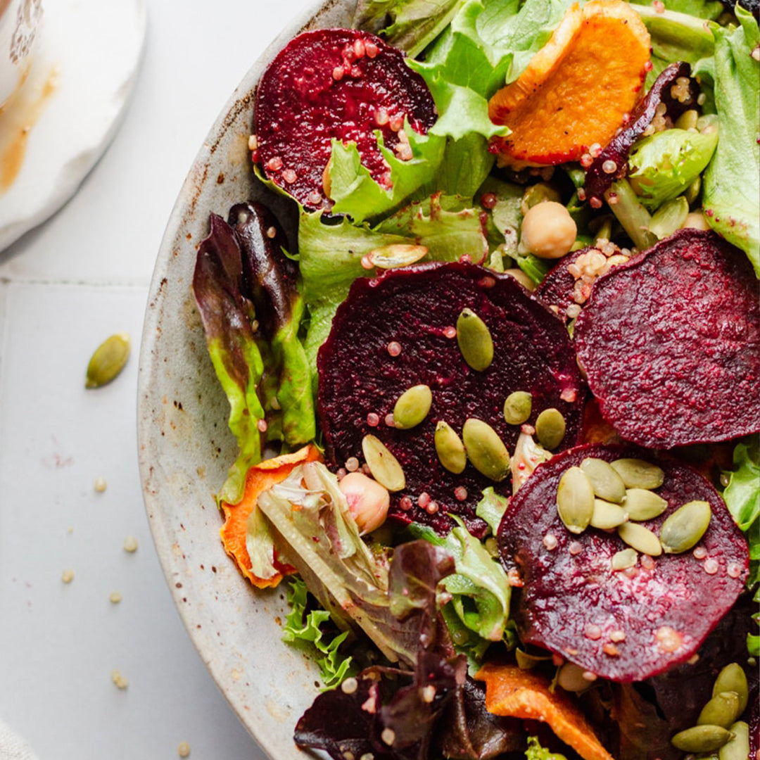 Roasted Diced Sweet Potato & Beets Salad - Balsamic Dressing