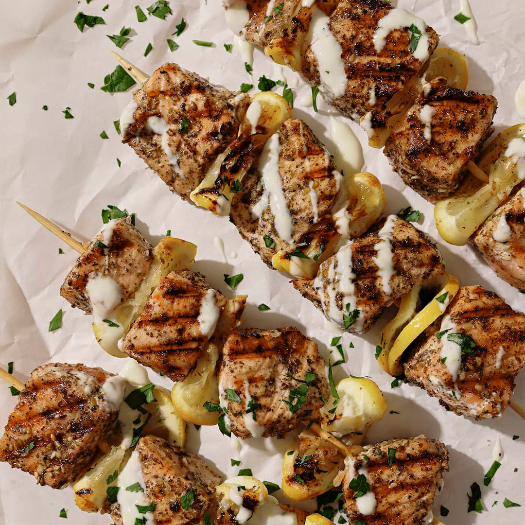 Salmon Pistachio Skewers - (2 Salmon Cubes) - Packed 12