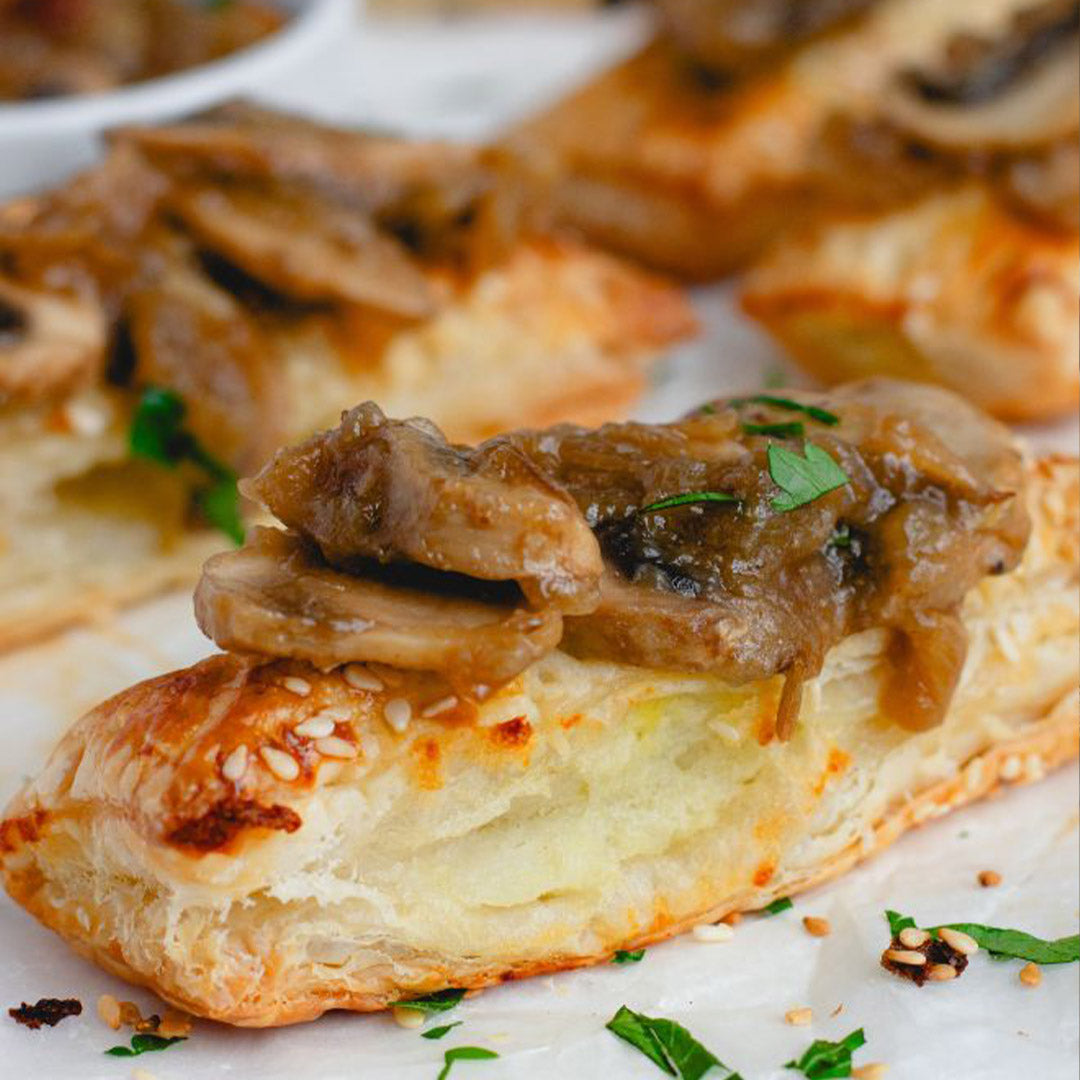 Bourekas Stuffed With Chicken & Kishka With Mushroom Sauce